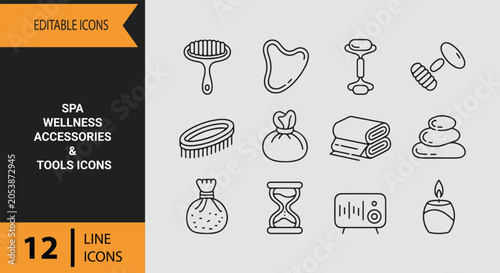 Schilderij op canvas Spa Wellness Accessories Tools and Beauty Care Outline Icons