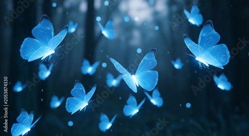 妖精の粉が舞う、幻想的な夜の森