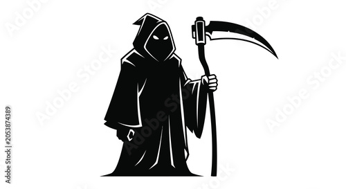 Bild auf Leinwand Grim reaper with scythe dark figure black silhouette