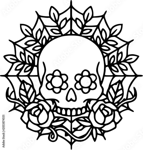 floral wreath rose skull web