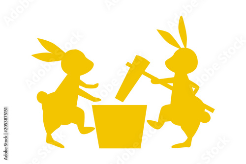 餅つきをするうさぎのシルエット
