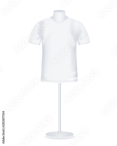White T-shirt on Mannequin Torso. Vector realistic Mockup. Classic Unisex clothing design. Template for fashion, print, branding. Front view. EPS10.