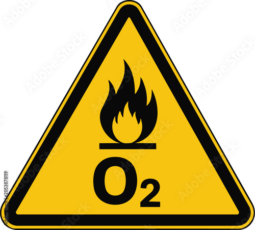 Warning oxygen and flammable sign on transparent background