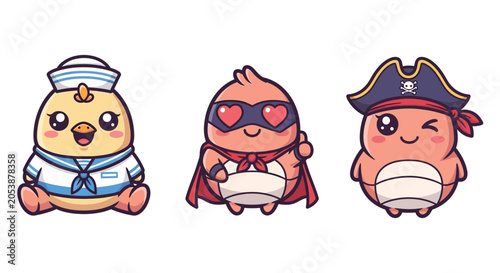 Cute Cartoon Birds Dressed in Fun Costumes Collection.