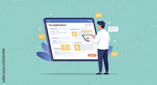 Man reviewing tax applications on a tablet for online submission