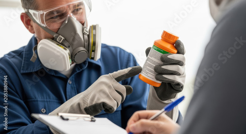Safety Expert in PPE Explaining Hazardous Chemical Label
