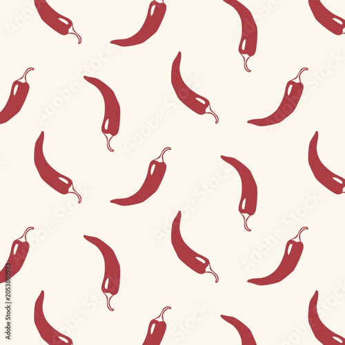 Quadro em tela Seamless vector pattern with stylized red chili peppers on a light beige background