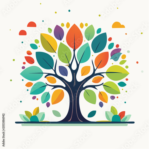 Colorful Abstract Tree with Vibrant Leaves and Dots
