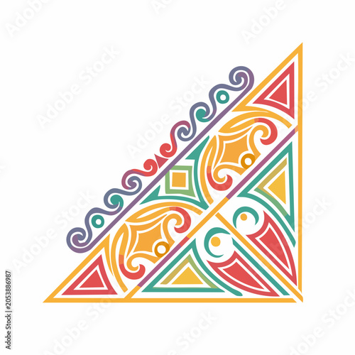 Colorful Geometric Corner Design with Swirls and Triangles