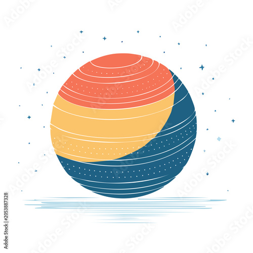 Flat design illustration of a colorful planet in space
