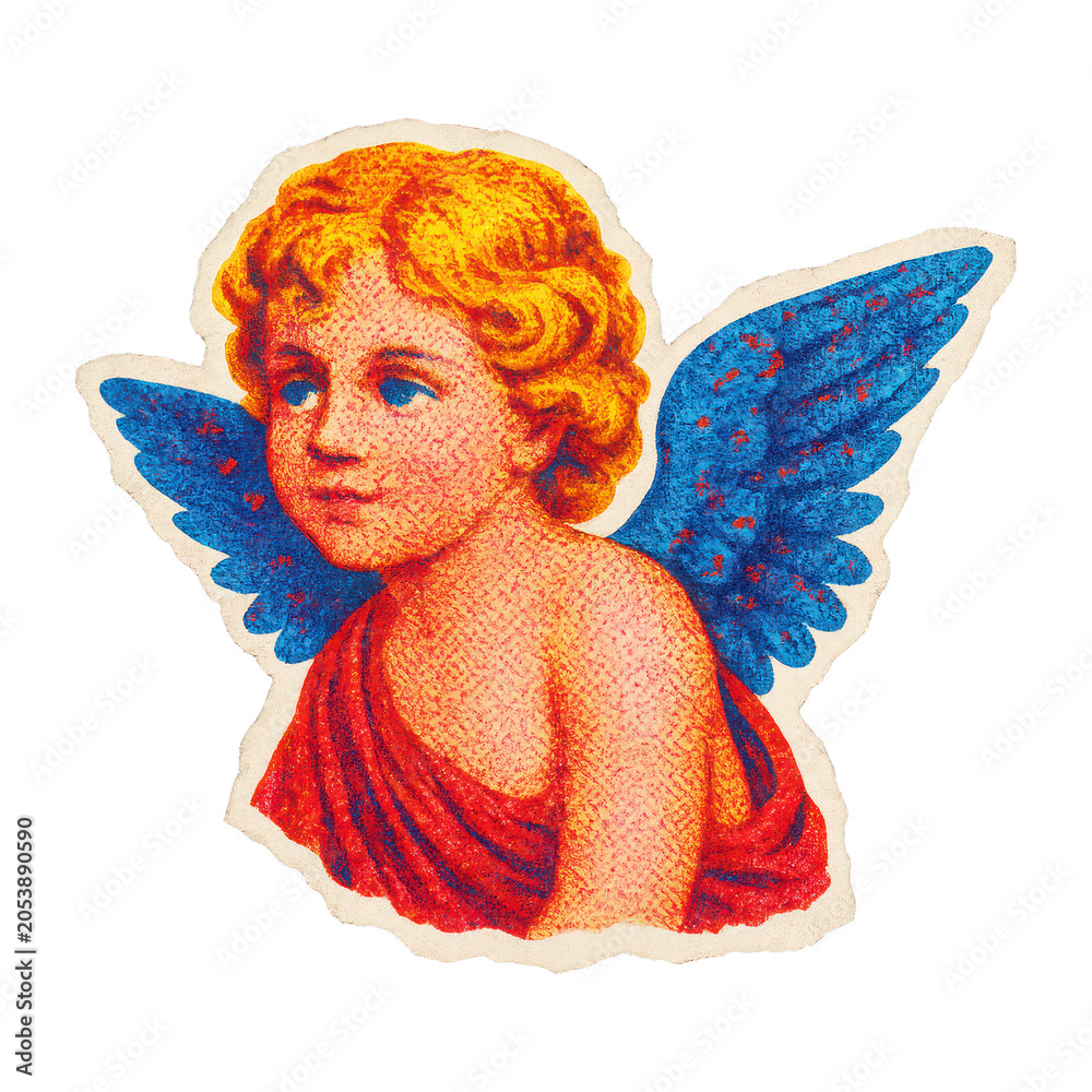 Obraz premium PNG Vintage cherub with blue wings