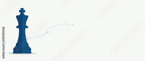 Panoramic Vector Banner Illustration of a Leadership Coaching Concept Featuring a Blue Chess King Silhouette and Directional Arrows Representing Strategy and Success with Ample Copy Space.