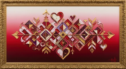 Intricate heart and leaf decorative pattern with gold accents