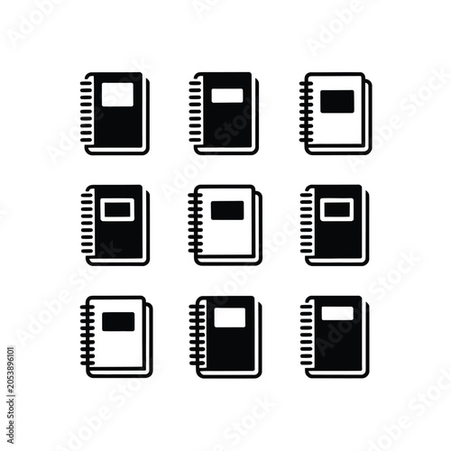 Collection of spiral bound notebook icons for office and stationery