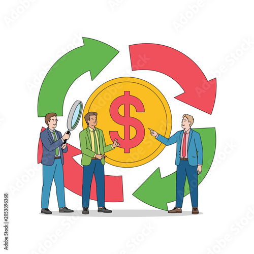 Business people analyzing financial growth and profit cycle