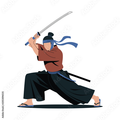 Samurai warrior holding a katana sword in a fighting stance