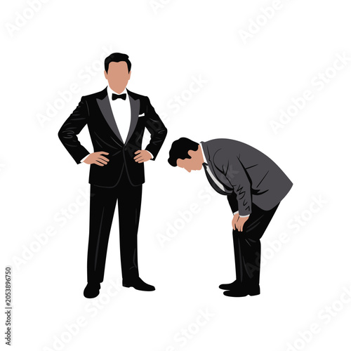 Business man bowing down to respectful formal superior leader authority
