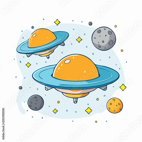 Cute UFOs and Planets in Space