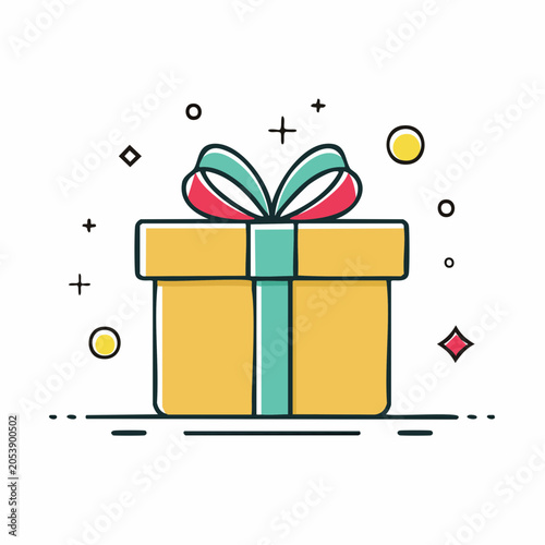 Gift Box with Ribbon and Confetti