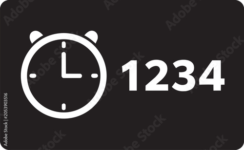 Minimalist rectangular sign featuring a clock icon and the number 1234 in a bold white silhouette design on transparent background