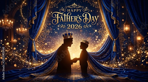 Father and child in royal crowns, Happy Father's Day greeting