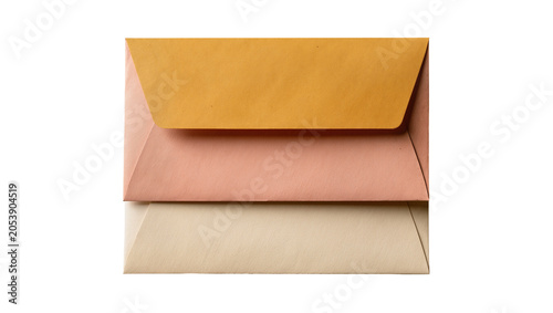 Εκτύπωση καμβά Three stacked envelopes in different colors orange pink, and beige
