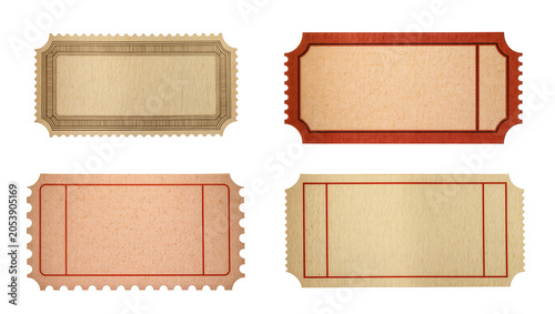 Canvastavla Four blank vintage tickets with perforated edges and red lines