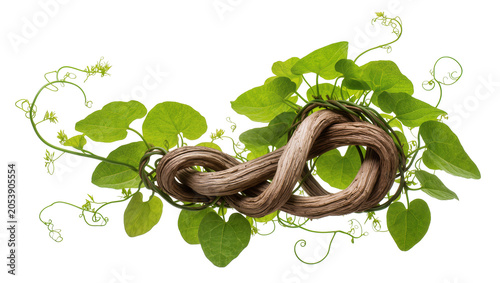 Принти на полотні Twisted woody vine entwined with green leaves and tendrils