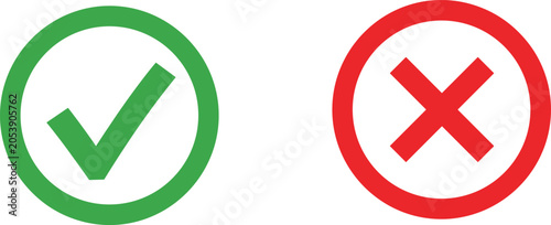 Tableau sur toile Approval and rejection icon illustration set, green check mark and red X symbols