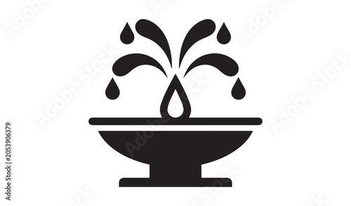Classic water fountain silhouette icon splashing liquid droplets vector illustration isolated on white background