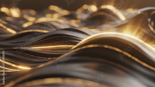 Abstract dark waves with golden lines.