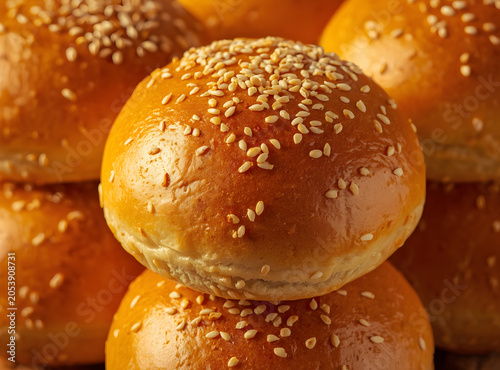 Burger buns stacked tightly