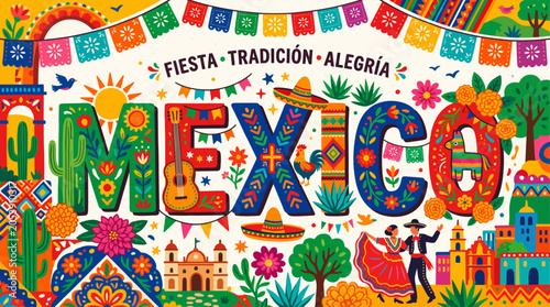 Billede på lærred Vibrant Mexican Fiesta Celebration Design.