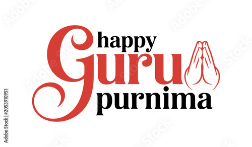 Happy Guru Purnima typography vector illustration, handwritten lettering text with yellow brush stroke background isolated on white background