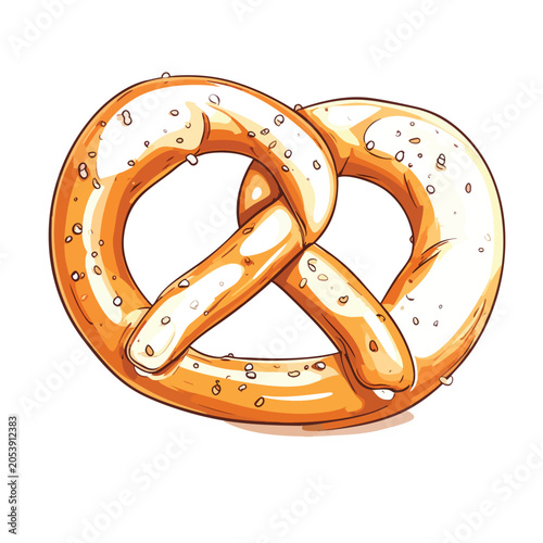 A hand-drawn illustration of a delicious salty German pretzel.