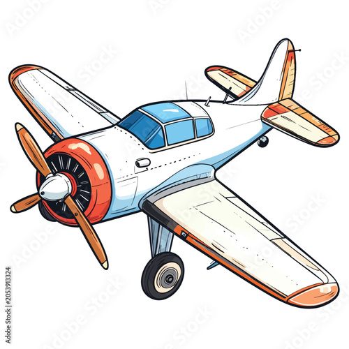 Illustration of a vintage propeller aircraft in a cartoon style.