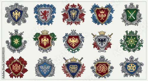Tablou pe pânză Heraldic Crests Collection: Royal Emblems, Coats of Arms, Shields, Badges