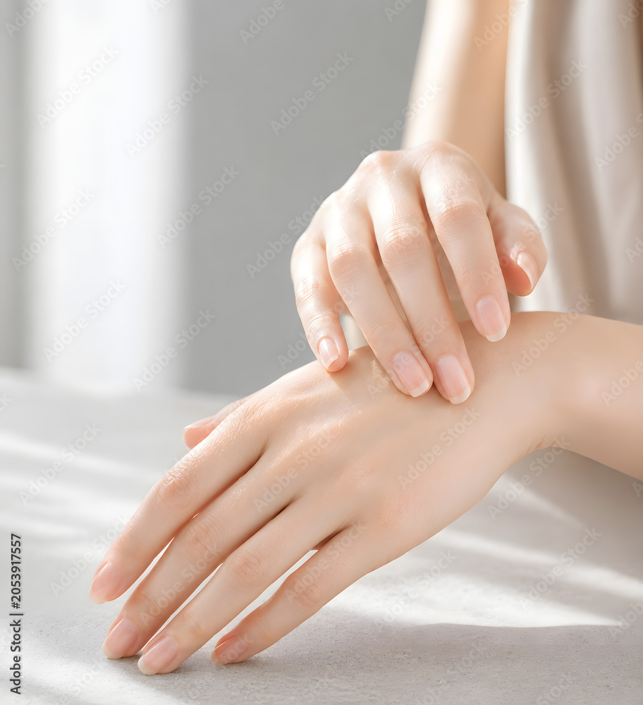Fototapeta premium woman applying cream on her hand