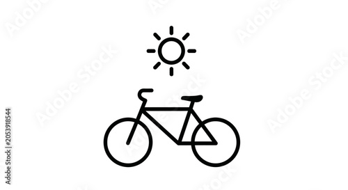 Simple Line Art Icon of a Bicycle Under the Sun, Minimalist Design, Outdoor Activity Concept