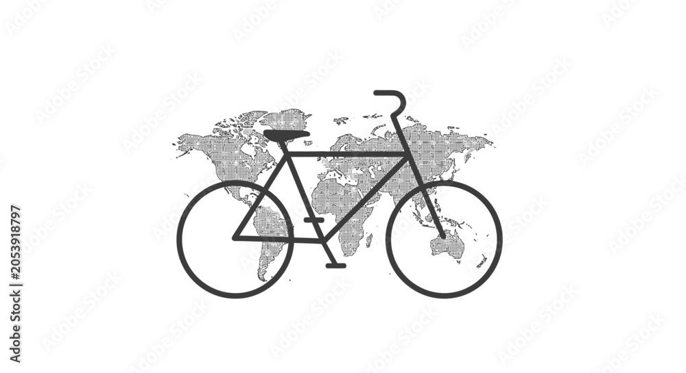 Fototapeta premium Bicycle on World Map Background, Global Travel Concept