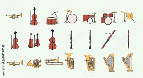 Canvas Print Musical Instruments Collection - Orchestra and Band Elements