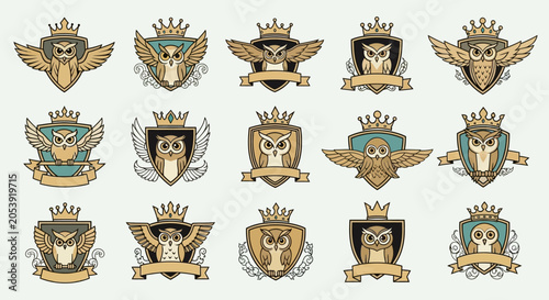 Owl Crests Collection: Regal Emblems with Wings, Crowns, and Shields