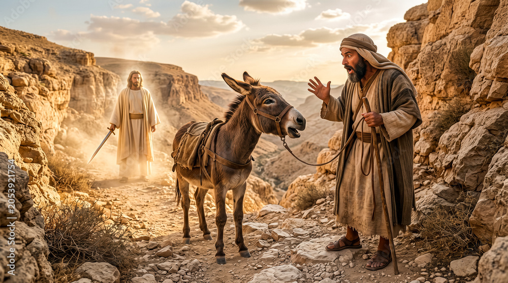 Obraz premium Balaam speak with donkey, Bible story. 