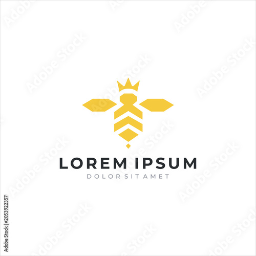 Golden bee crown logo template with geometric wings, star emblem, and premium royal style for luxury brand identity.