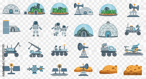 Bild auf Leinwand Space Exploration Elements: Domes, Rovers, Astronauts, and Habitats