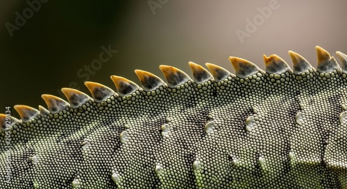 Close-up Macro View of a Lizards Scaly Tail with Spikes.
