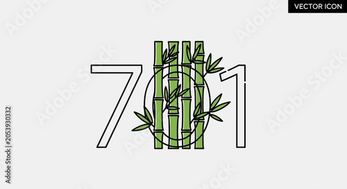 Tableau sur toile Bamboo 701 Logo Icon Design, Green Stems and Leaves, Minimalist Vector Art