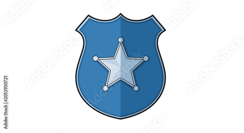 Blue Sheriff Badge with Star Emblem, Law Enforcement Symbol, Isolated on White
