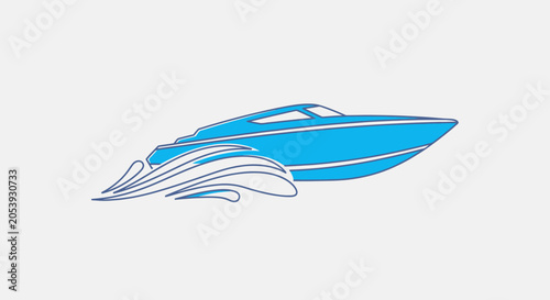 Blue Motorboat Speeding Through Water Waves