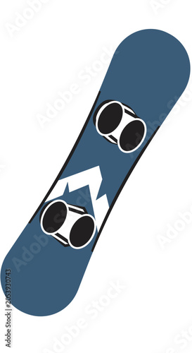 Blue Snowboard with White Mountain Graphic Isolated on White Background